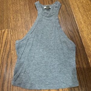 Bozzolo Basic Gray Ribbed High Neck Sleeveless Cropped Tank Top Women Size S